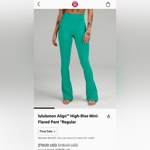 Lululemon Align Mini-Flare Pant in Maldives Green